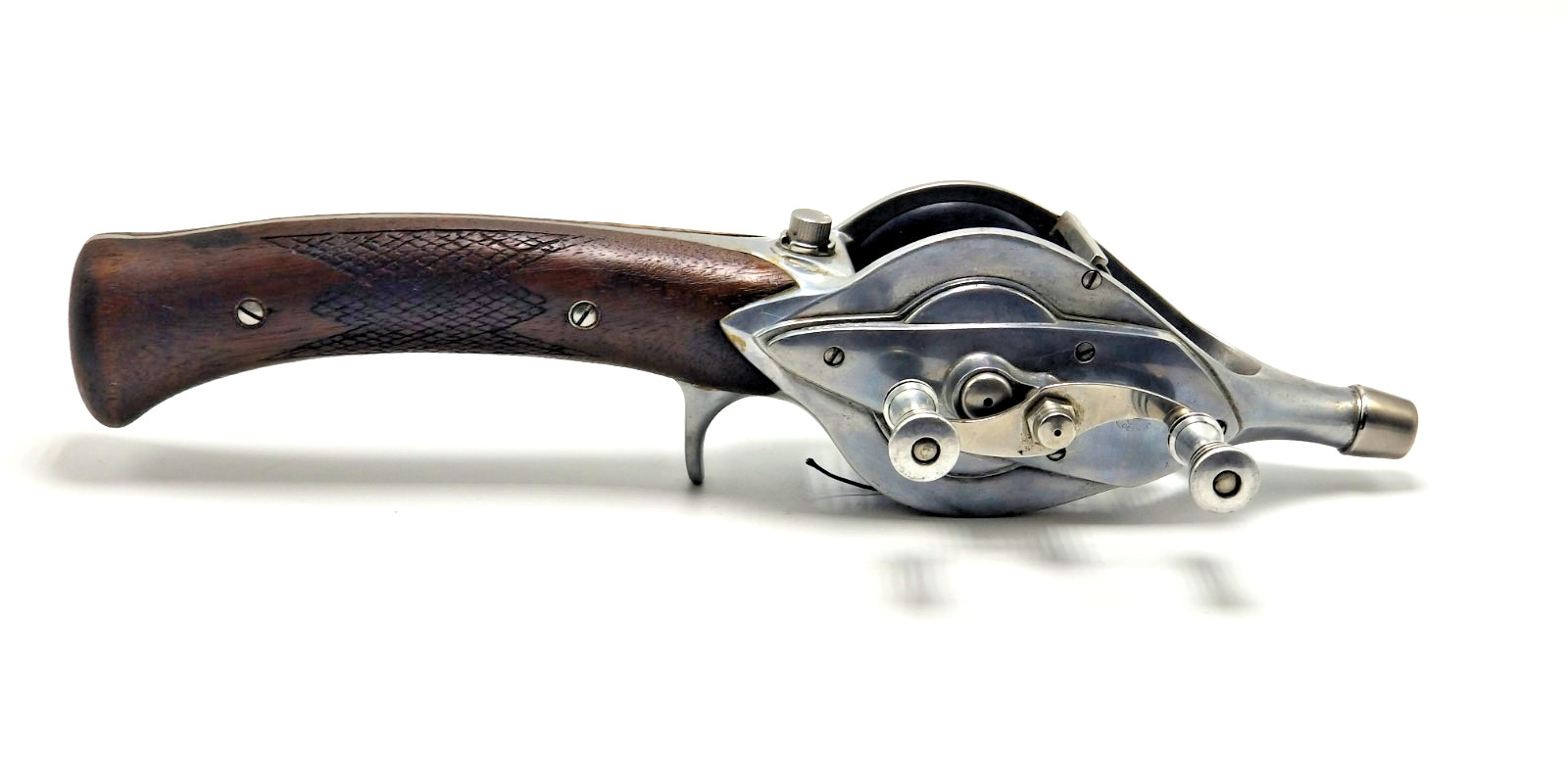 Vintage Hurd Super Caster Walnut Pistol Grip Fishing Reel 1940"s Serial # 40078