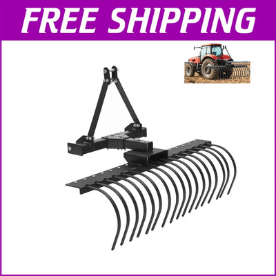 50'' 3 Point Hitch Landscape Rake w/ Steel Tines for Category-0 Cat-1 Tractor