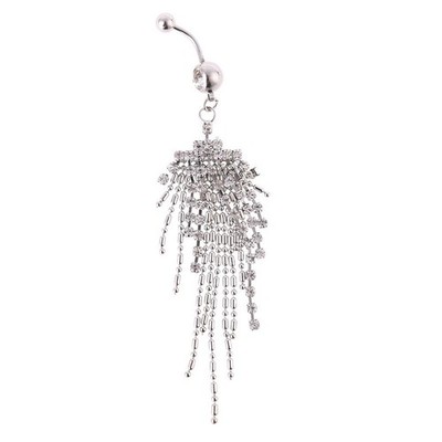 Hot for Rhinestone Tassel Dangle Bar Body Piercing Jewelry Button Navel Belly Ri