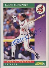 1992 Score Eddie Taubensee Auto Card #871 Indians Rookie Prospect Signed MLB . rookie card picture