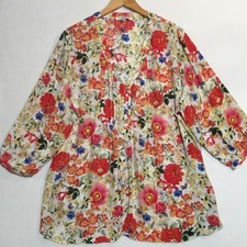 Rose + Olive Floral Blouse Women s 3X Ivory R...