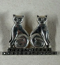 VTG BOMA Sterling Silver Marcasite Two Cats Brooch 