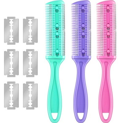 3 Pieces Hair Cutting Comb Set with 12 Razors Double Edge Razor Thinning Comb...