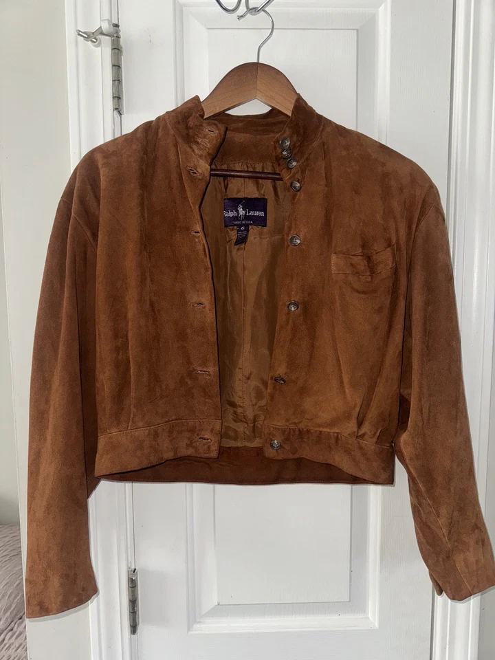 Chaqueta Ralph Lauren Etiqueta Púrpura 100% Gamuza - De Colección, Marrón Coñac, EE. UU., Talla 6 Foto 4 de 4