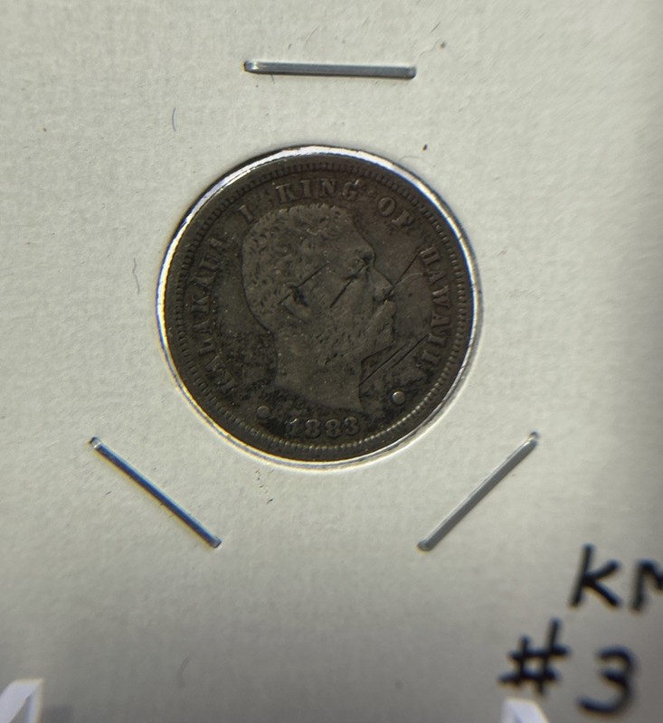#339 1883 Hawaii Dime – King Kalakaua I –Kingdom of Hawaii Silver Coin