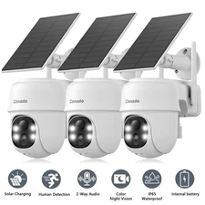 3PCS Wireless Solar Powered Security Camera Outdoor Wifi 360°PTZ Human Detection