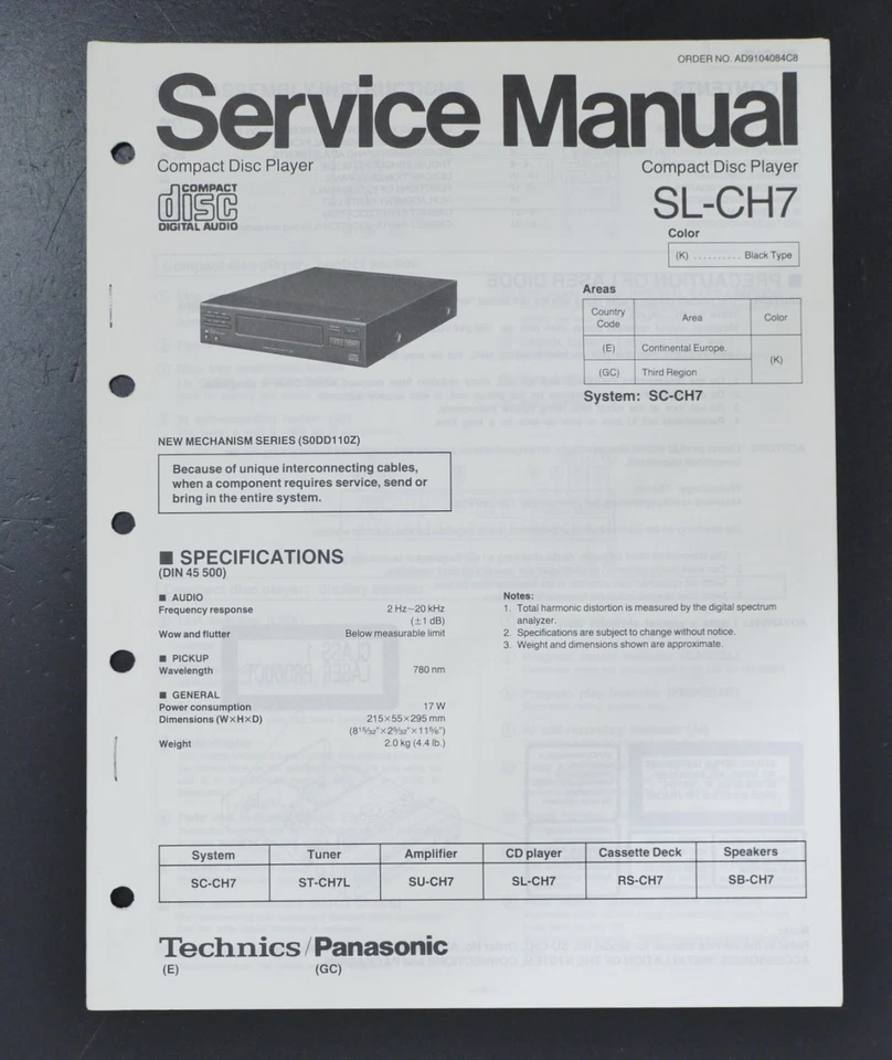 Original Service Manual/Schematic für TECHNICS SL-CH7 CD-Player S22 - Bild 1 von 1