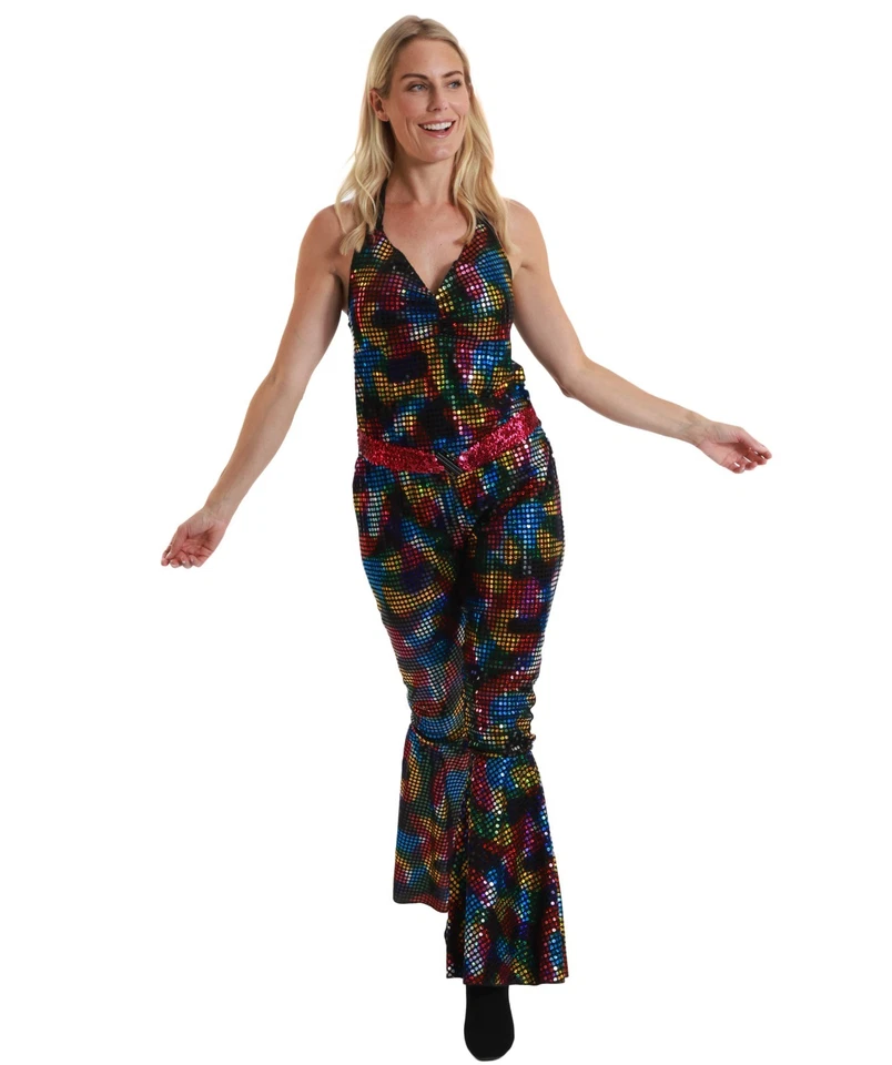 Vestido discoteca retro brillante para mujer, parte de lentejuelas y jersey inspirada en los años 70’s Foto 2 de 4