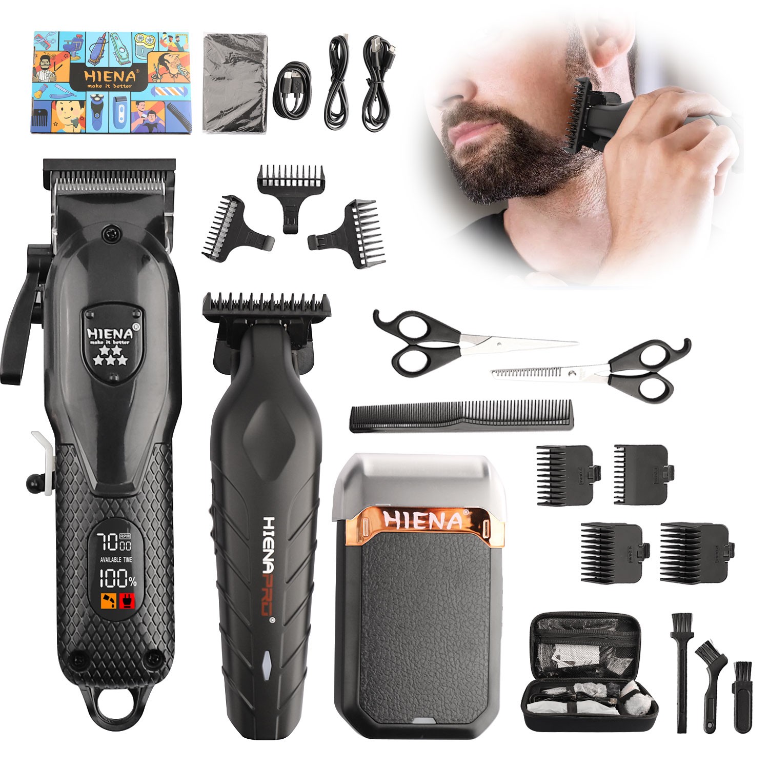 Cordless Professional Hair Clippers Trimmer Kit Men Cutting Machine Barber Salon