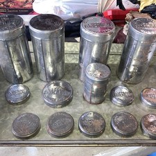Lot Of 5 Metal Snuff Cans & 9 Lids American