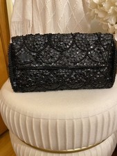 VTG Hand Beaded Sequin Formal Black Evening Clutch Special Occasions Prom Read