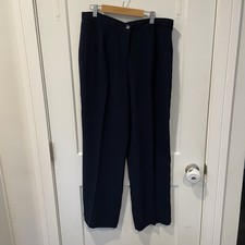 Pendleton Women Dress Pants Size 12P Navy Blue Flat Front Flowy Career Petite  