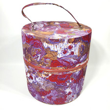 Vintage Wig Hat Box Travel Case Mod 60's 70's Red Pink Purple Floral Zippered