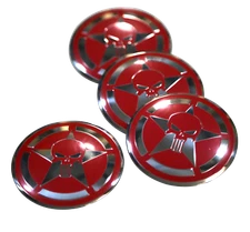 4x Punisher Shield Wheel Hub Center Cap Sticker Decal 2.20" (RED)
