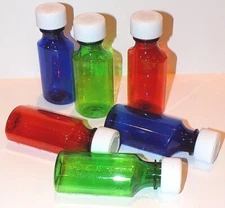 Graduated Ovals Amber Medicine Plastic Bottles/Caps 2 OZ Tri-Color Mix-Case 200