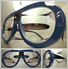 OVERSIZED CLASSIC VINTAGE RETRO Style Clear Lens EYE GLASSES Blue & Black Frame