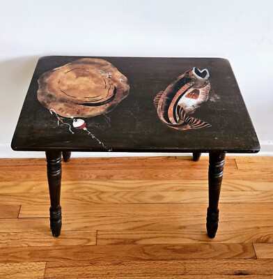 Vintage Unique Hand Painted ''Fisherman'' Wooden Accent Table!