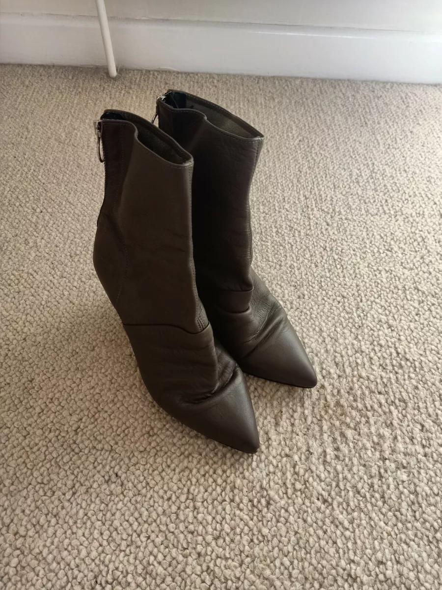 Leather Size Uk 7 Ankle Boots Topshop Green Khaki pointed soft leather
