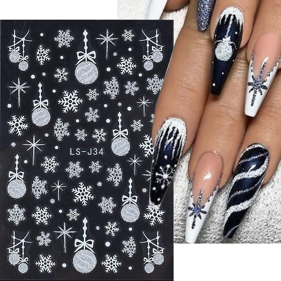 Nail Art Stickers Decals Christmas Glitter Snowflakes Baubles Snow Balls LSJ34