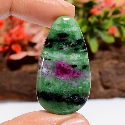 46 Ct Natural Pear Ruby Zoisite Cabochon Loose Gemstone Pendant Making 36X20X6mm