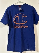 Champion Men's Classic Standard Fit Logo Graphic T-Shirt Blue Size Small