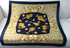 Bold Navy Blue White Gold Florentine Urn Scarf 34 x 35 inches