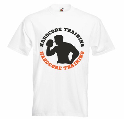 T-Shirt HARDCORE TRAINING BODYBUILDING GYM KRAFTTRAINING FITNESSSTUDIO MUSKELAUF