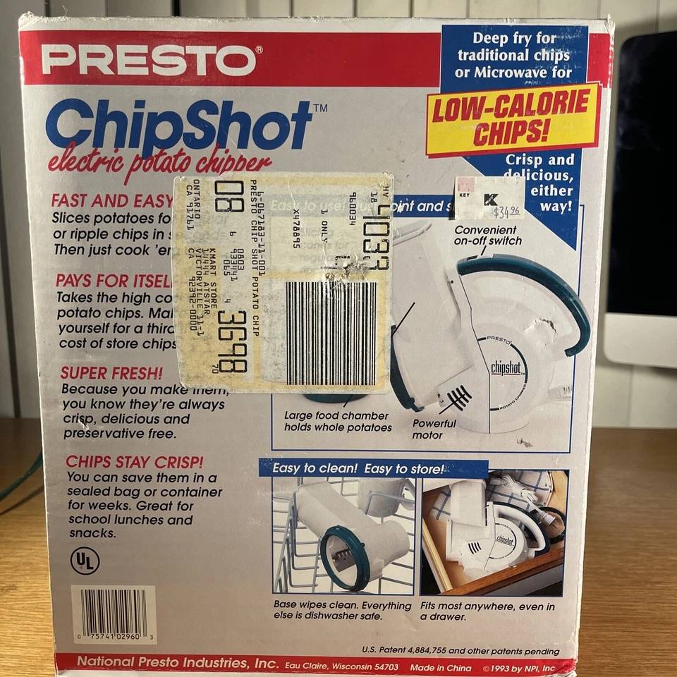 Presto ChipShot Electric Potato Chipper 21-229 From 1993 Vintage New In Box NOS - Image 3 of 4