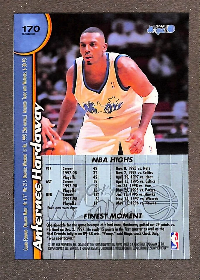 1998-99 Topps Finest Refractor #170 Penny Hardaway - Image 2 of 3