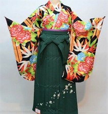 Furisode Kimono  Hakama  Obi sash set M-L Size Brand New Red Black Green F/S