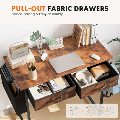 32''/48'' Office Computer Desk with 2/3 Fabric Drawers, Multi-function Dresser