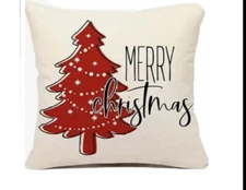 MERRY CHRISTMAS Red Tree Christmas Throw Pillow Cover Winter Holiday Home Decor