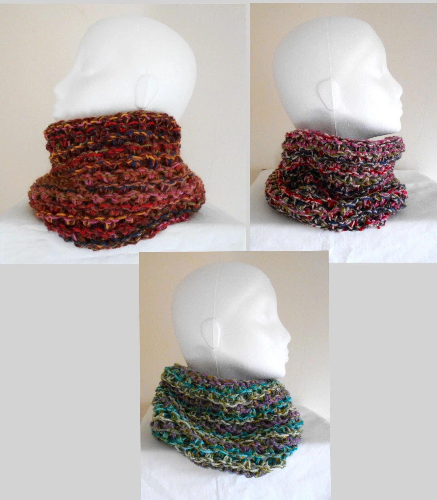 100% British/Shetland Wool, Hand knitted Neck Warmer, Multicolours. A, B, C.