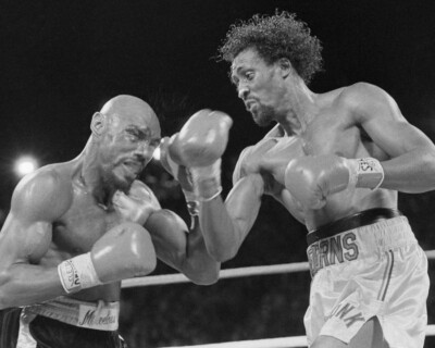 MARVELOUS MARVIN HAGLER vs TOMMY HEARNS 8X10 PHOTO BOXING PICTURE