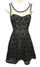 REYANAH Women Size S Black Lace Fit & Flare Mini Dress Crew Neck Sleeveless