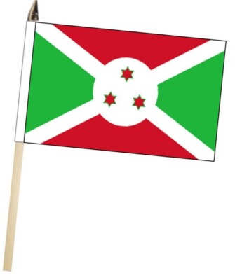 Burundi Large Hand Flag With Wooden Pole (18'' x 12'')