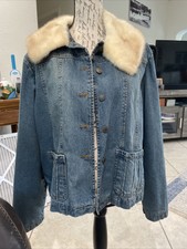 Vintage Fu Da New York Removable Fur Lined Collar Denim Jacket Xl Euc