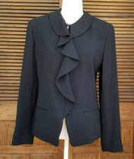 Liz Claiborne Blazer Size 8 Ruffle Collar Button Down Black Unworn 80s Vintage