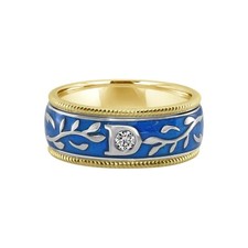 Vintage Enamel Flower Ring with Pavé Diamond Floral Motif in 18K Gold (750) — listing 4
