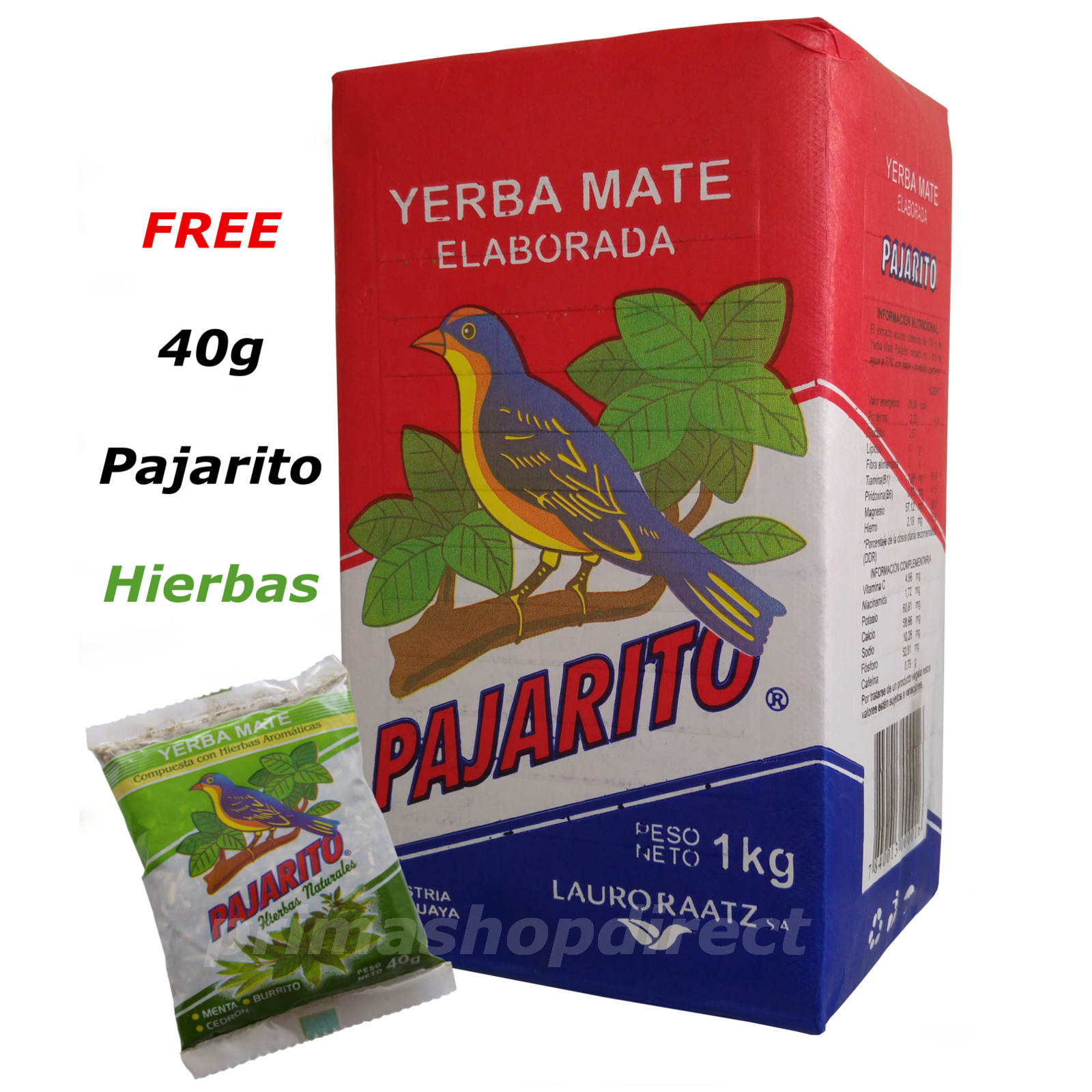 1 kg YERBA MATE PAJARITO ELABORADA tea plus 40g FREE PAJARITO Herbal PACK