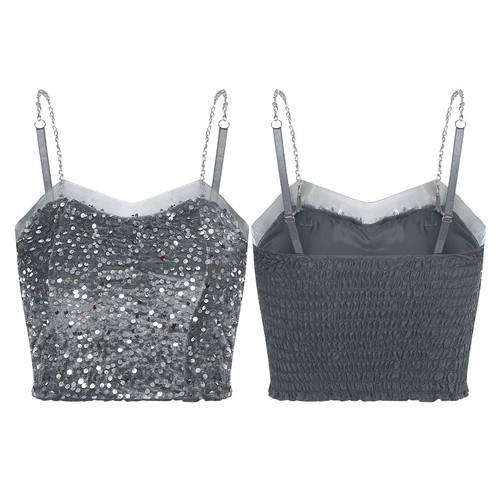 Women Sleeveless Crop Top Belly Dance Costume Set Shiny Sequin Hip Bottom Outfit - Bild 73 von 196