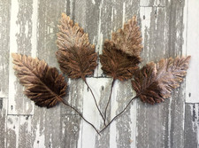 Antique Vintage Millinery 4 Velvet Leaves with Stems Brown Ombre Color