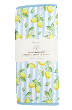 Dish Drying Mats 2pc Set Lemons Light Blue Stripe reverse to blue 15x20" kitchen