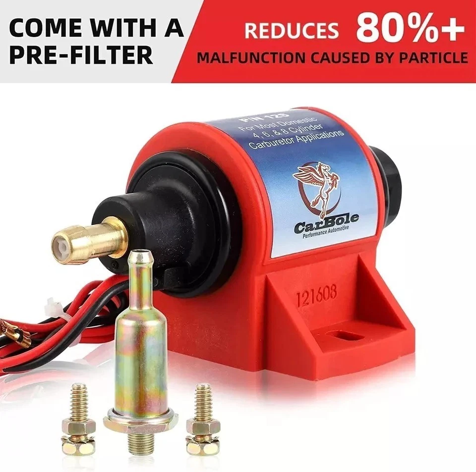 Universal   12V   Electric   Fuel   Pump,  35GPH , 5/16" Inlet/Outlet, 4-7  PSI - Image 3 of 4