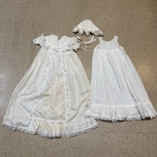 Antique Vintage White Lace Christening Gown With Liner/Underdress And Bonnet