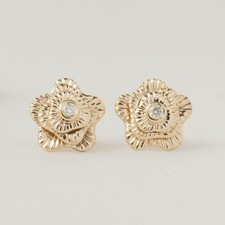 0.03 ct Natural Diamond Kids Earrings 14k Gold Floral Studs Toddler Gift