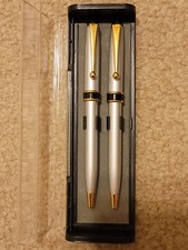 1980 SET OF 2 VINTAGE "GOLD-FINISH" PENS In Case Premium Pens Writing