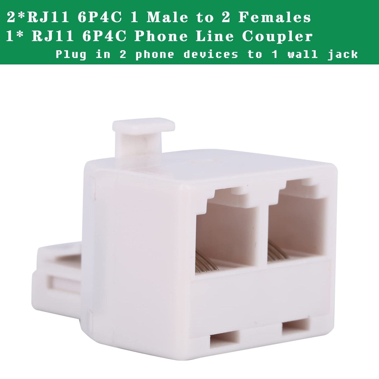 2+1Pack 2Pcs Phone Jack Splitter RJ11 6P4C Male to Females and 1Pc Phone Line