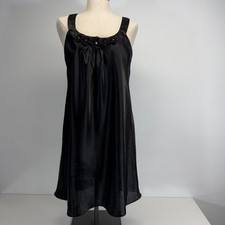 Morgan Taylor Intimates Y2K 90s Scoop Neck Sleeveless Black Satin Slip Dress M