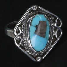 VTG Sterling Silver NAVAJO Braided Turquoise Filigree Statement Ring Size 8 - 2g